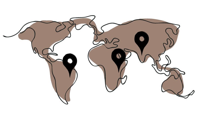 Immagine luogo di provenienza caffè Decaffeinato: Brasile, India e Uganda.