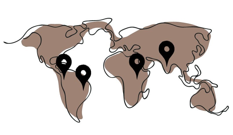 Immagine luogo di provenienza caffè Soave: Brasile, Colombia, Uganda, India.