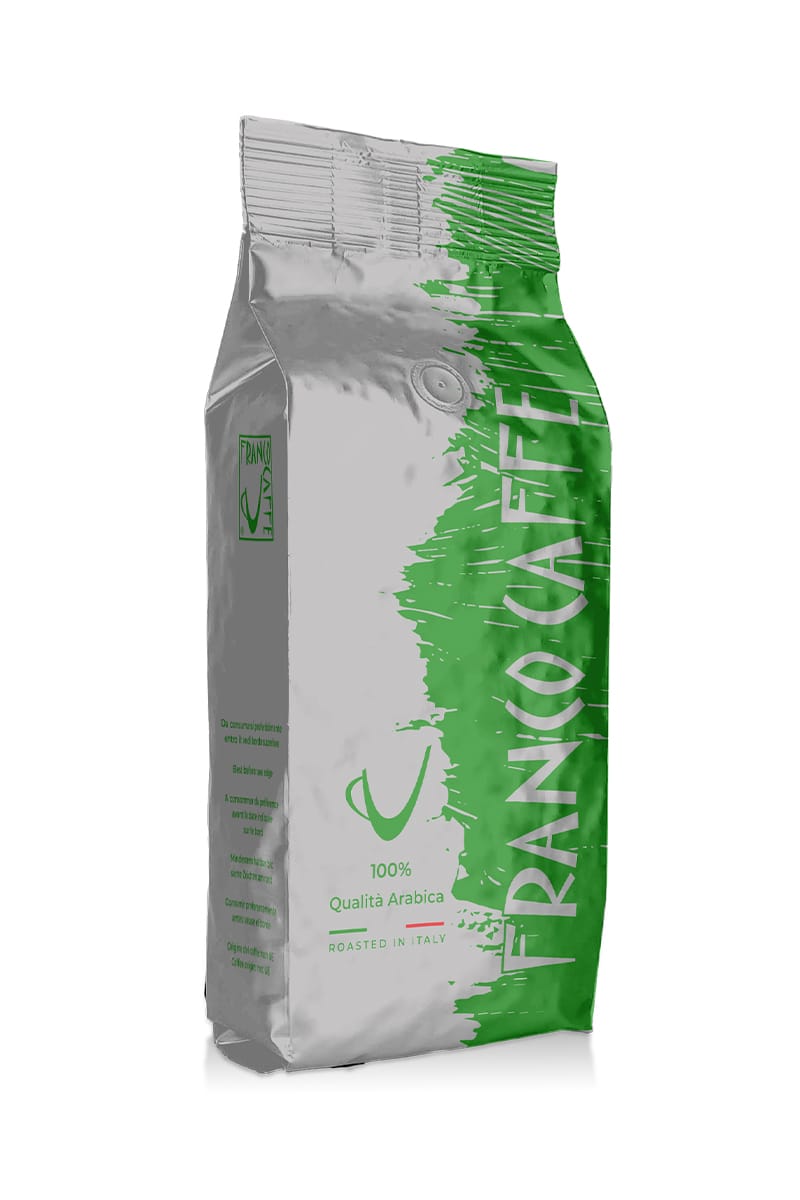 Sacchetto di caffè da 1 kg in grani verde e argento, miscela Etiopia Francocaffe